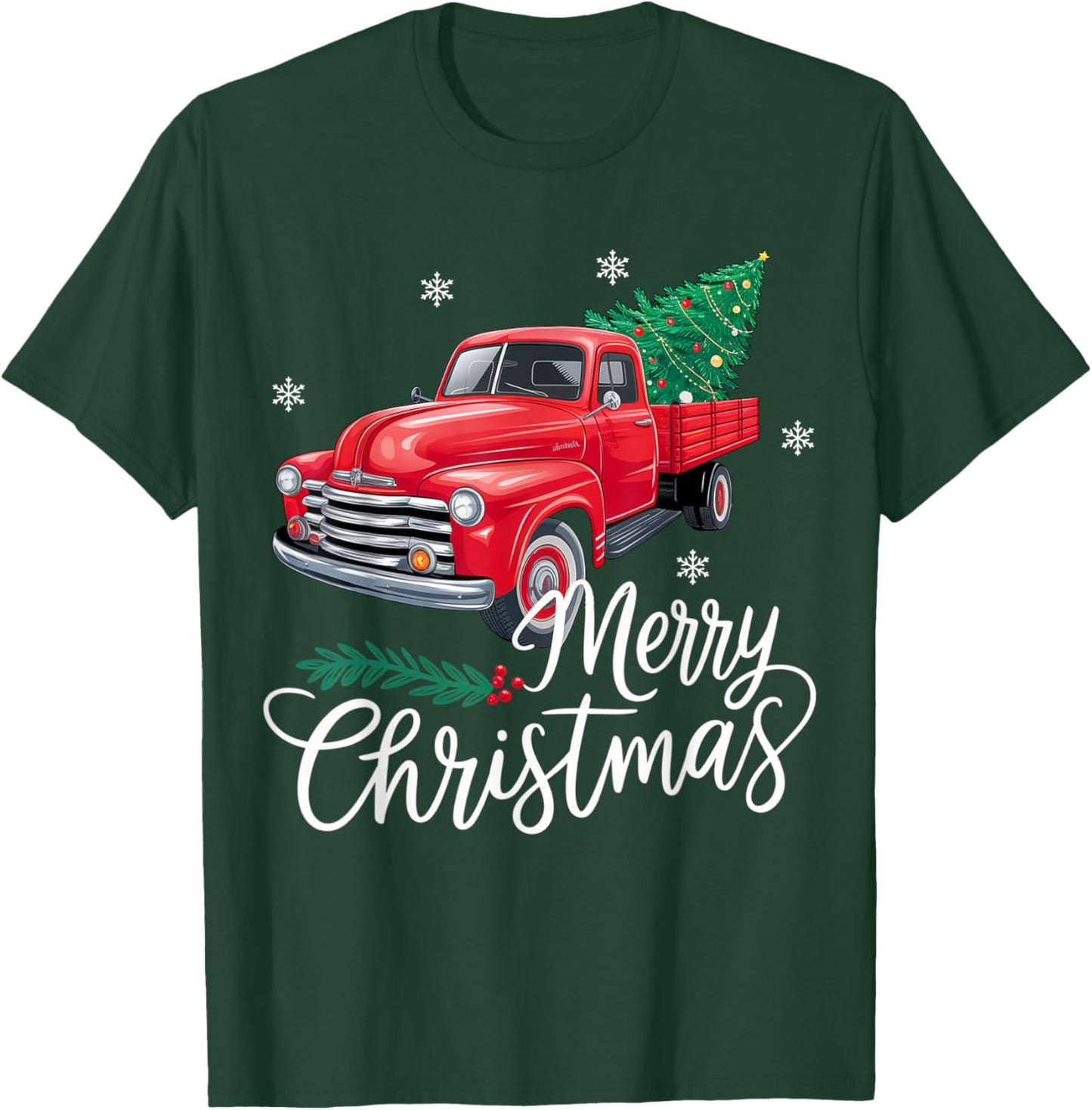 Vintage Wagon Red Truck Christmas Tree Pajama Family Xmas T-Shirt - T-Shirt | Forest