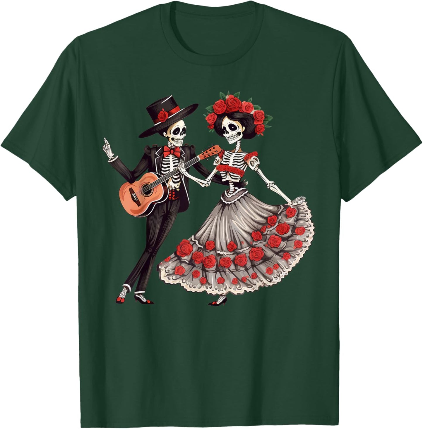 Dia De Los Muertos Dancing Skeletons Mexican Couple Matching T-Shirt - T-Shirt | Forest