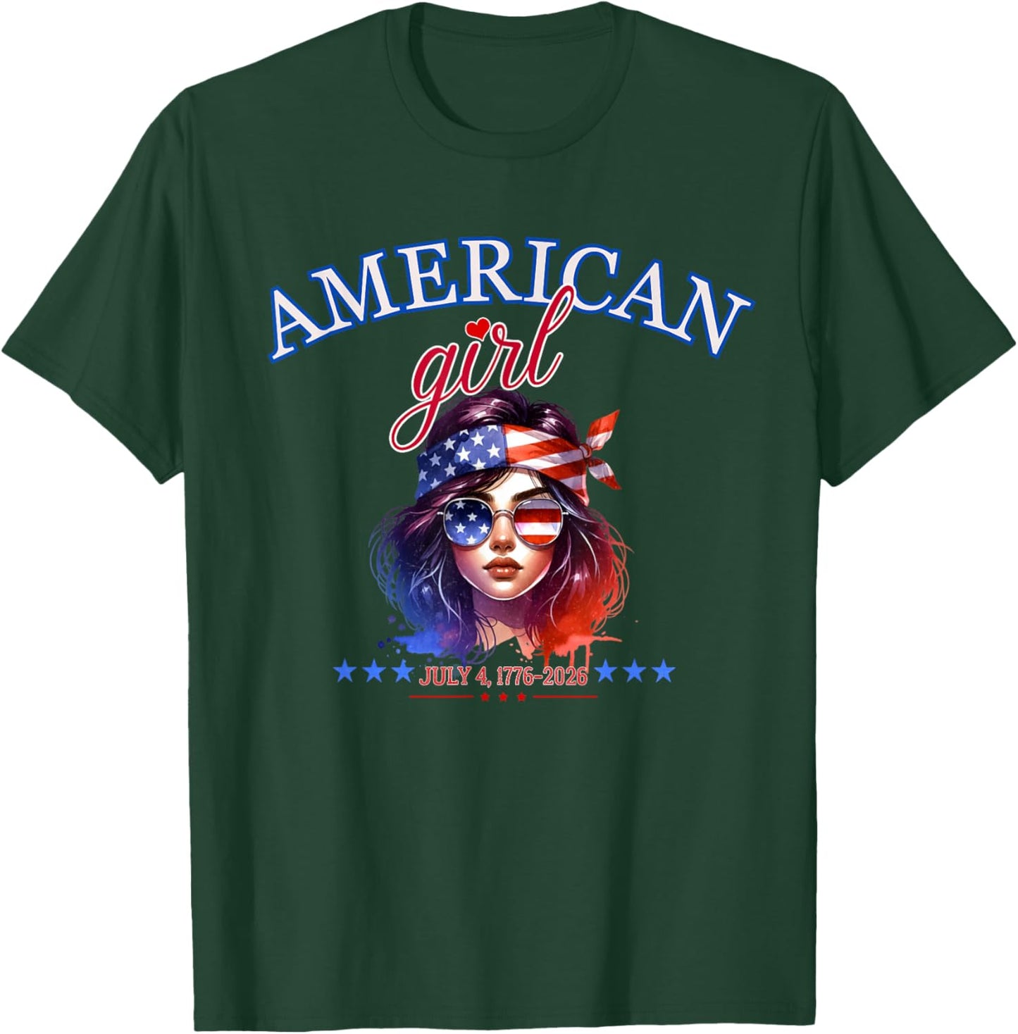 Red White and Blue American Girl T-Shirt - T-Shirt | Forest