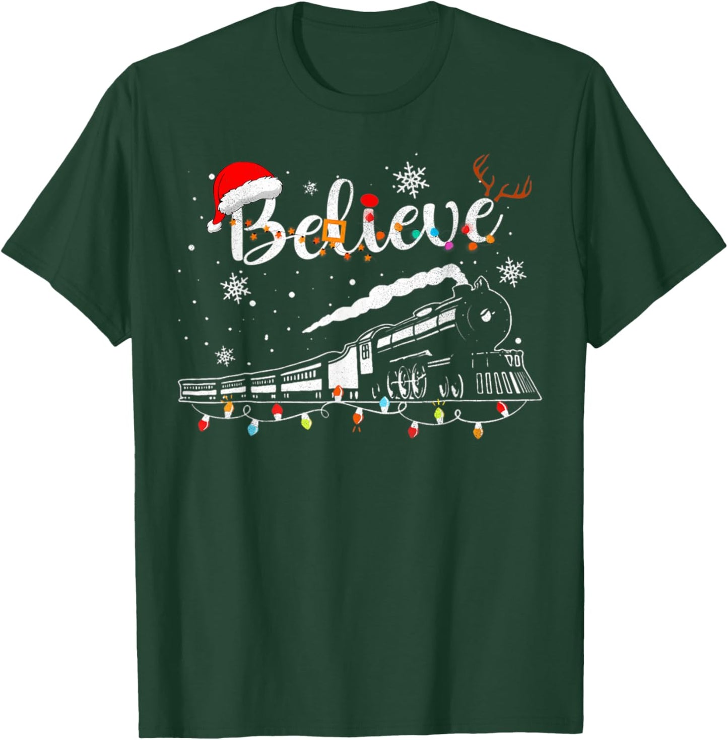 Christmas Train Christmas Believe Express Xmas Santa T-Shirt - T-Shirt | Forest