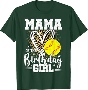 Mama of The Birthday Girl Softball Mama Leopard Heart T-Shirt - T-Shirt | Forest