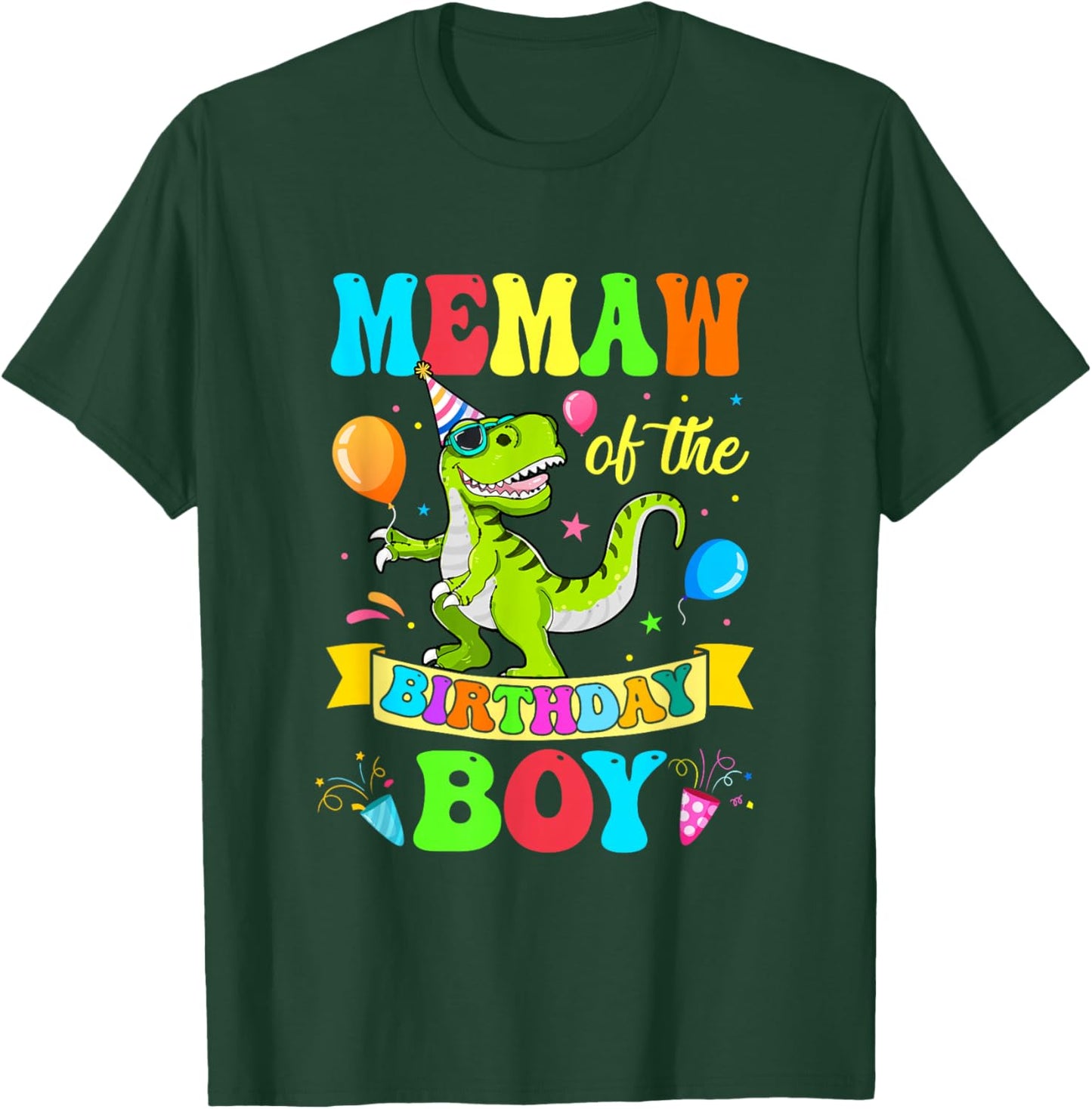 Memaw of The Birthday Boy T-Rex Dinosaur Birthday T-Shirt - T-Shirt | Forest