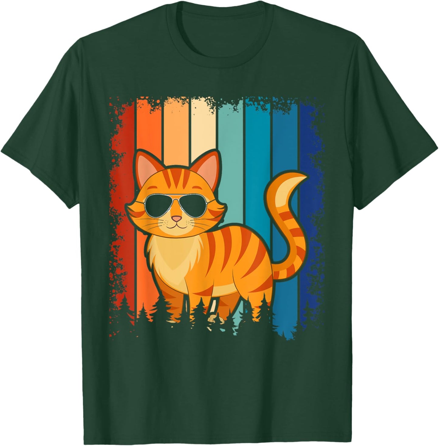 Vintage Style Orange Tabby Cat Friendly Wearing Sunglasses T-Shirt - T-Shirt | Forest