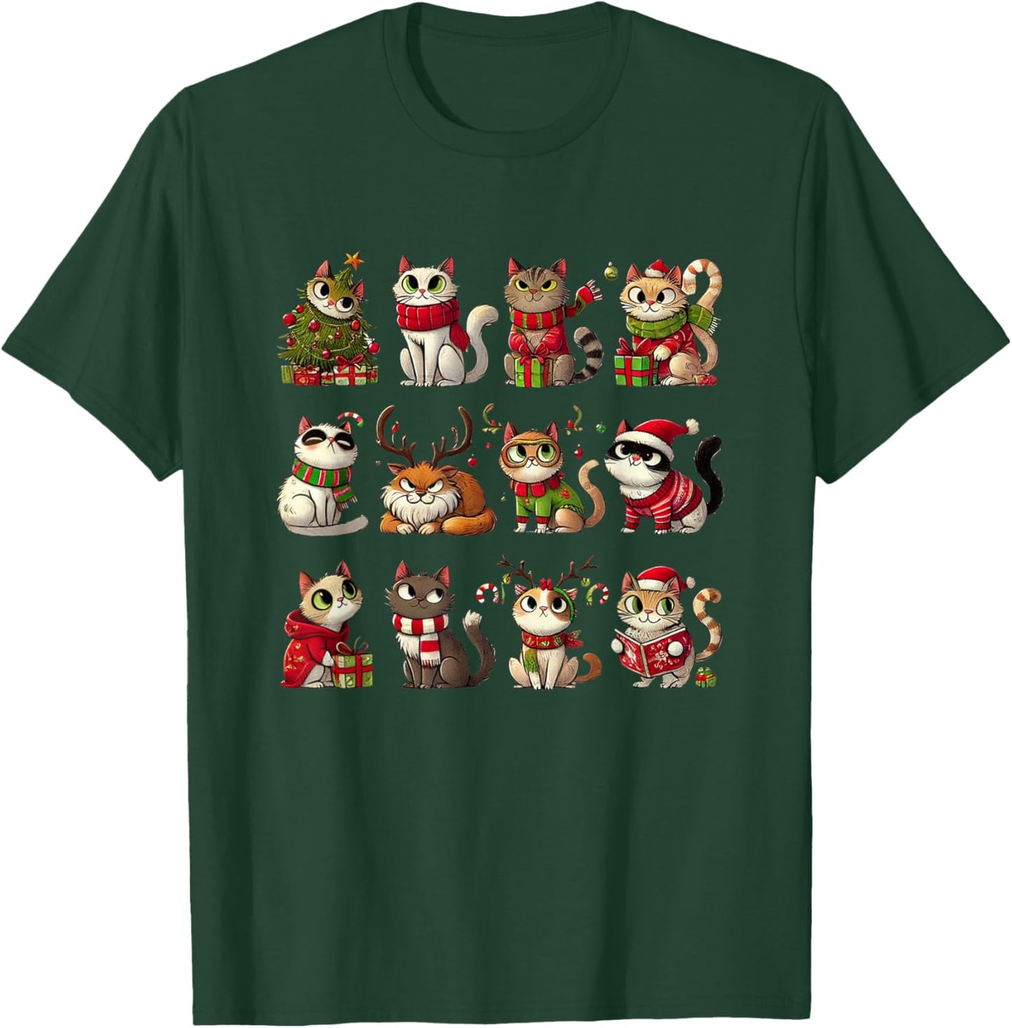 Cat Christmas Shirt Reindeer Santa Xmas Holiday Men Women T-Shirt - T-Shirt | Forest