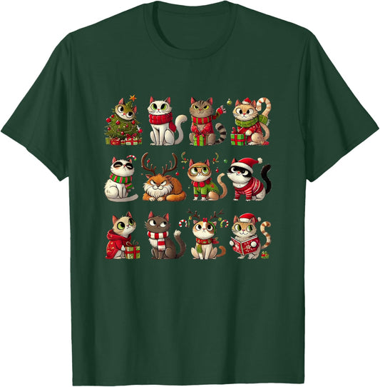 Cat Christmas Shirt Reindeer Santa Xmas Holiday Men Women T-Shirt - T-Shirt | Forest