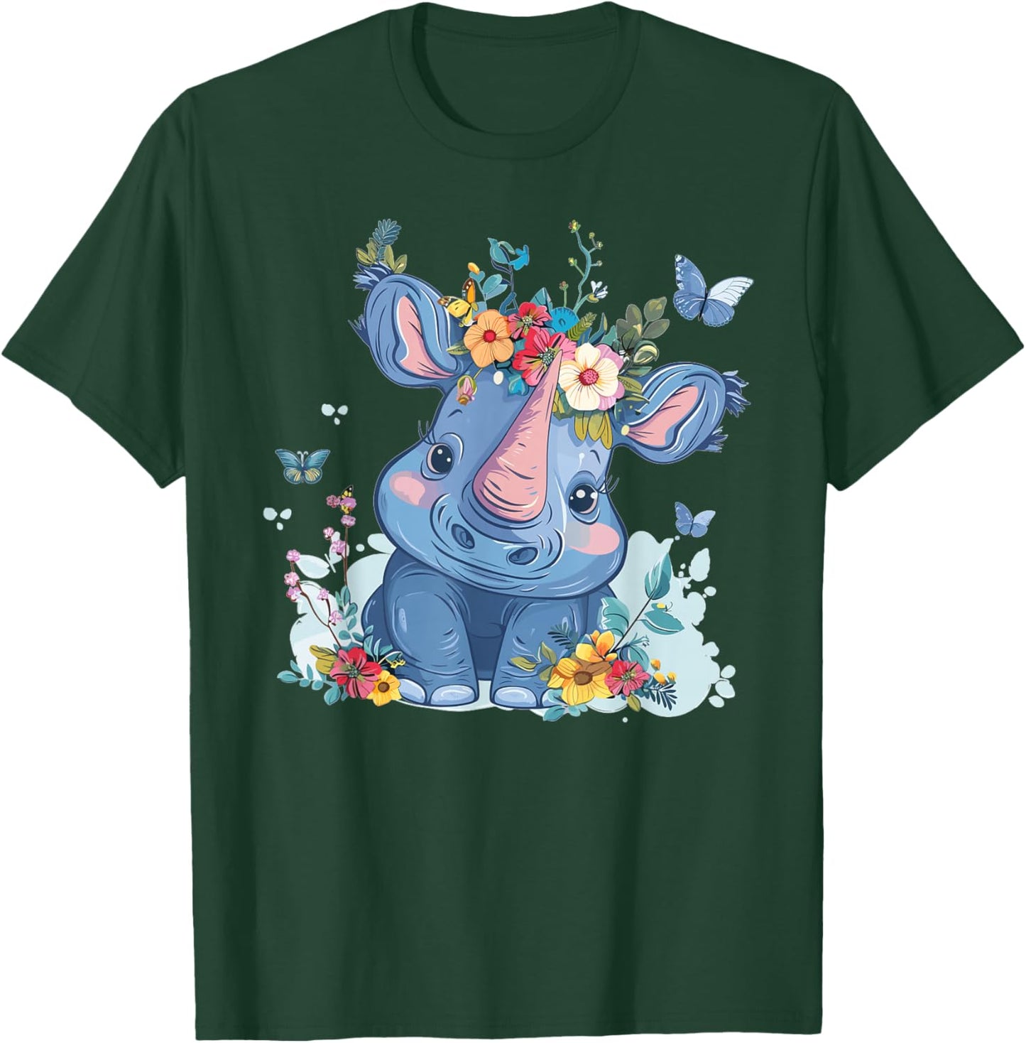 Cute Rhino With Flowers I Kids Rhino T-Shirt - T-Shirt | Forest