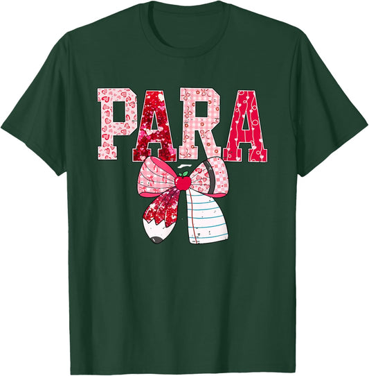 Coquette Bow Pencil Funny para Teacher Valentine Red Hearts T-Shirt - T-Shirt | Forest