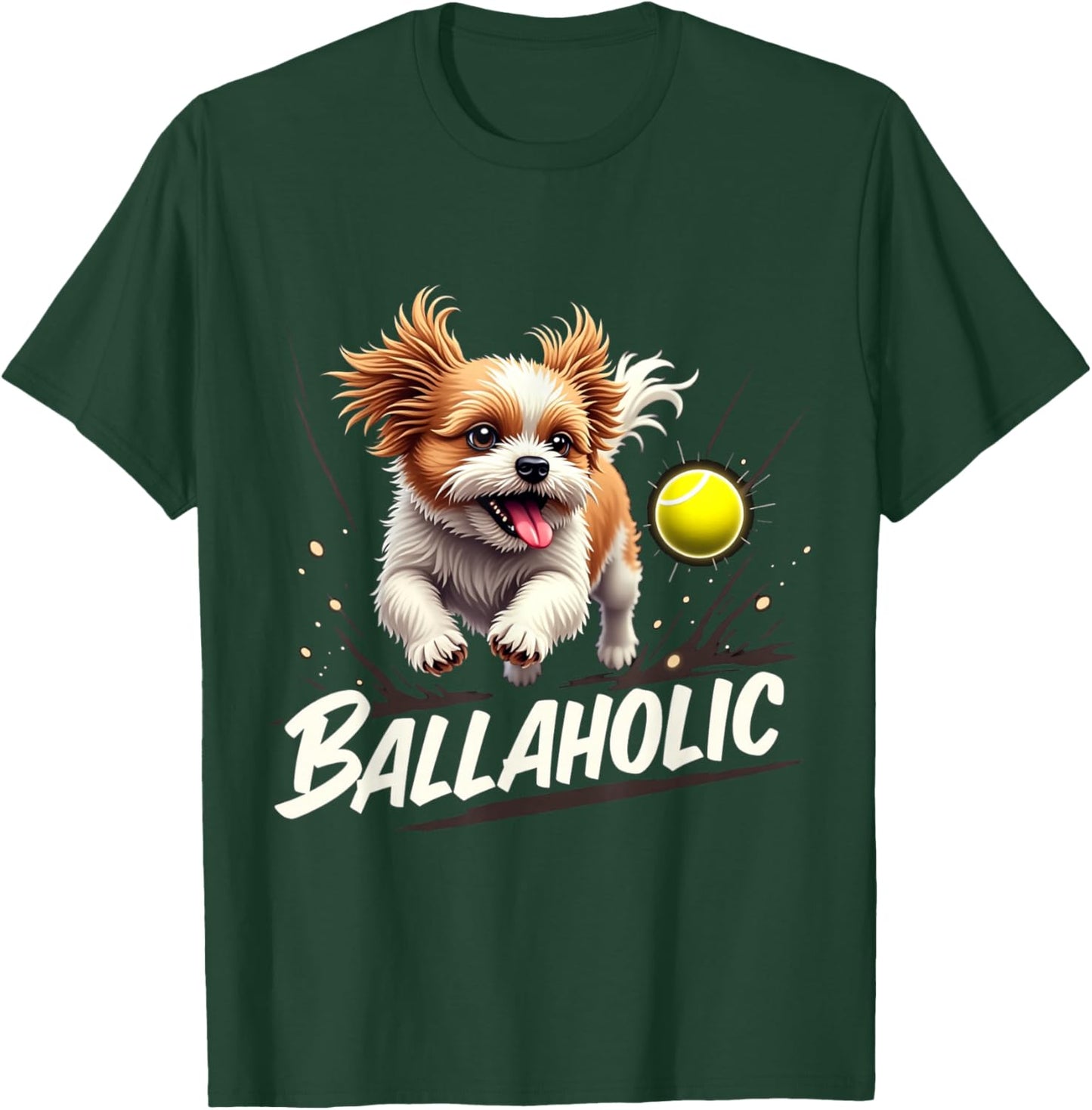 Funny Ballaholic Shih Tzu Dog Chasing Ball T-Shirt - T-Shirt | Forest