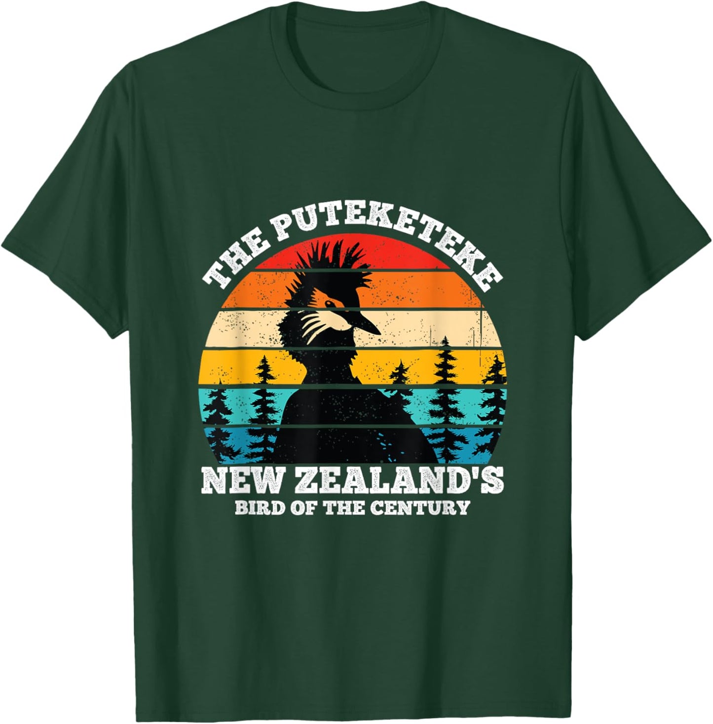 Retro Puteketeke New Zealand's Bird Of The Century Wildlife T-Shirt - T-Shirt | Forest