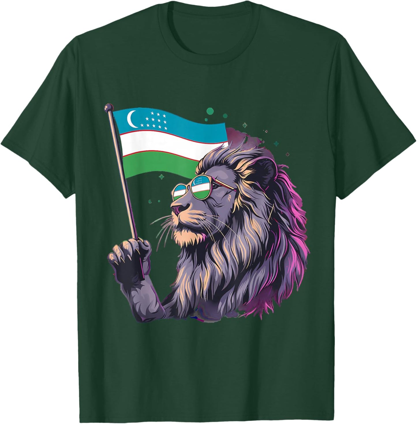 Uzbekistan Flag Lion Uzbek Roots T-Shirt - T-Shirt | Forest