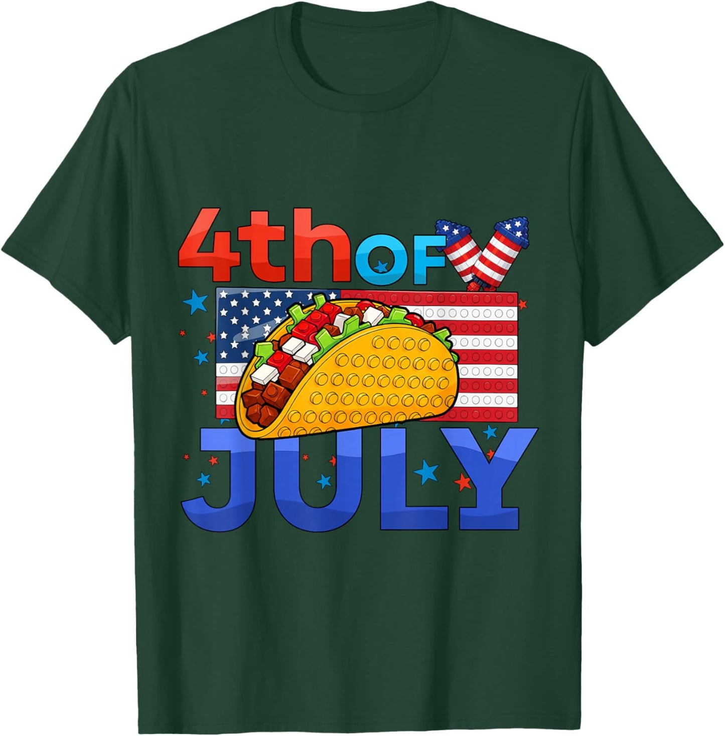 Taco US Independence July 4 Brick Builder Block American T-Shirt - T-Shirt | Forest