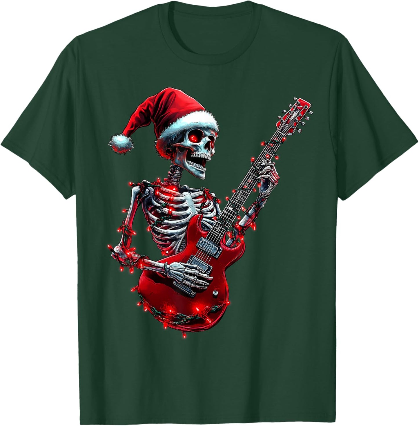 Christmas Skeleton Skull Playing Guitar Rock & Roll Music T-Shirt - T-Shirt | Forest
