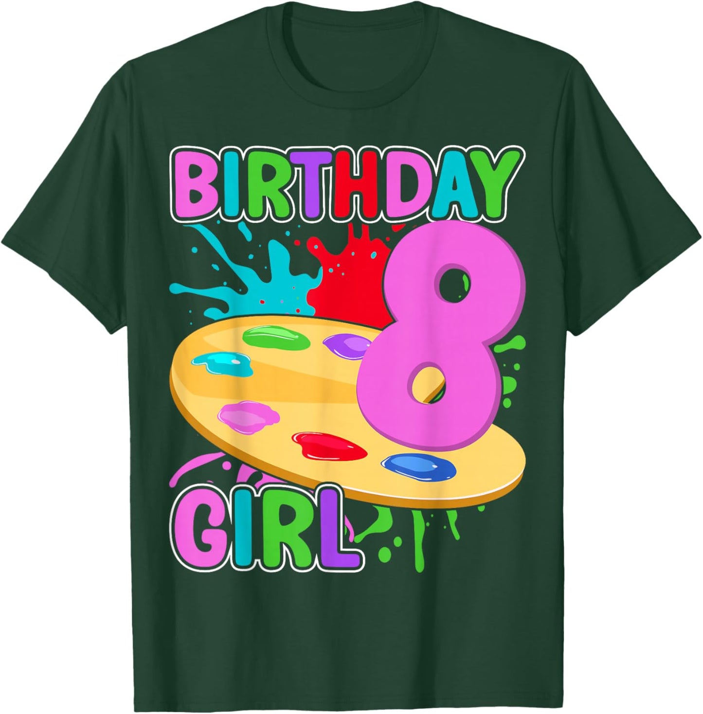 Kids Artist 8 Years Old Painting Art 8th Birthday Girl T-Shirt - T-Shirt | Forest