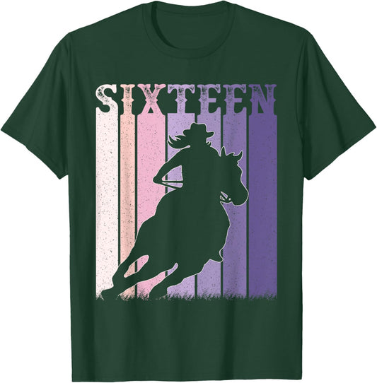 16th Birthday Cowgirl Girls 16 Year Old Rodeo Horse Vintage T-Shirt - T-Shirt | Forest