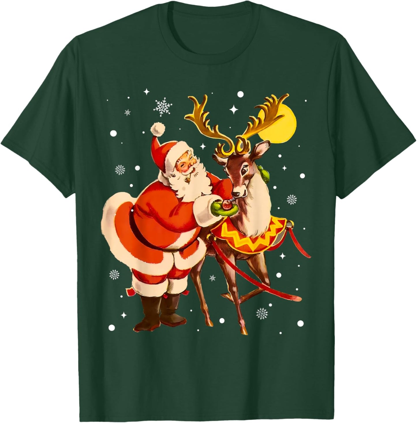 Santa Reindeer Retro 1950s Vintage Christmas Women Men Kids T-Shirt - T-Shirt | Forest