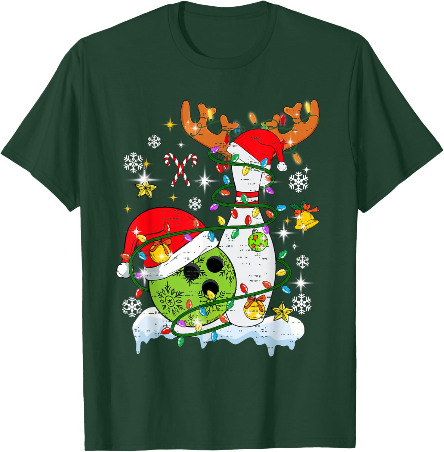 Christmas Bowling Hat Santa Bowler Xmas Sport Men Women Kids T-Shirt - T-Shirt | Forest