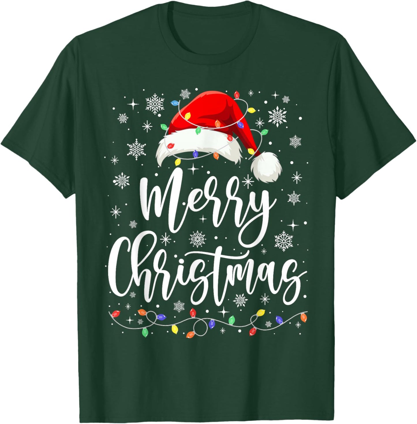 Merry Christmas Lights Red Santa Family Xmas Pajamas T-Shirt - T-Shirt | Forest