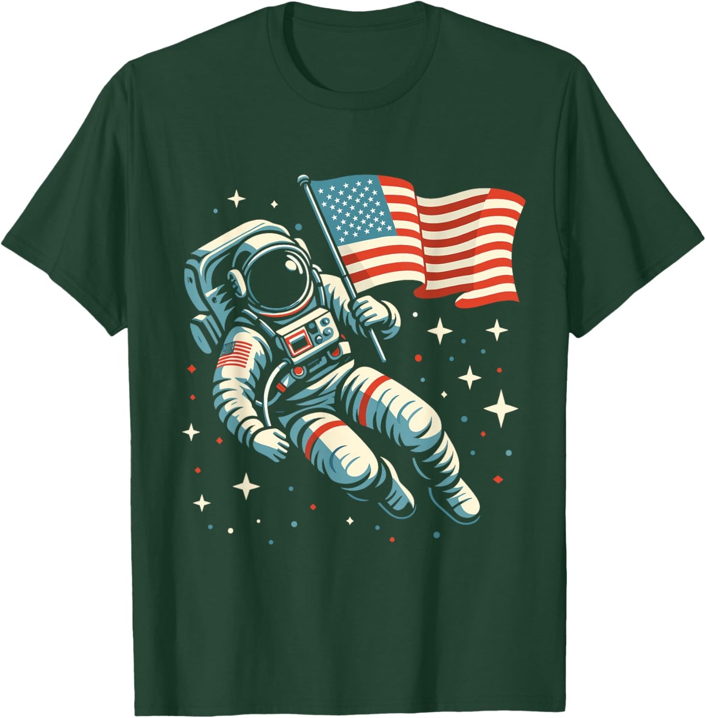 Funny 4th Of July Astronaut USA Patriotic American Flag Kids Men T-Shirt - T-Shirt | Forest