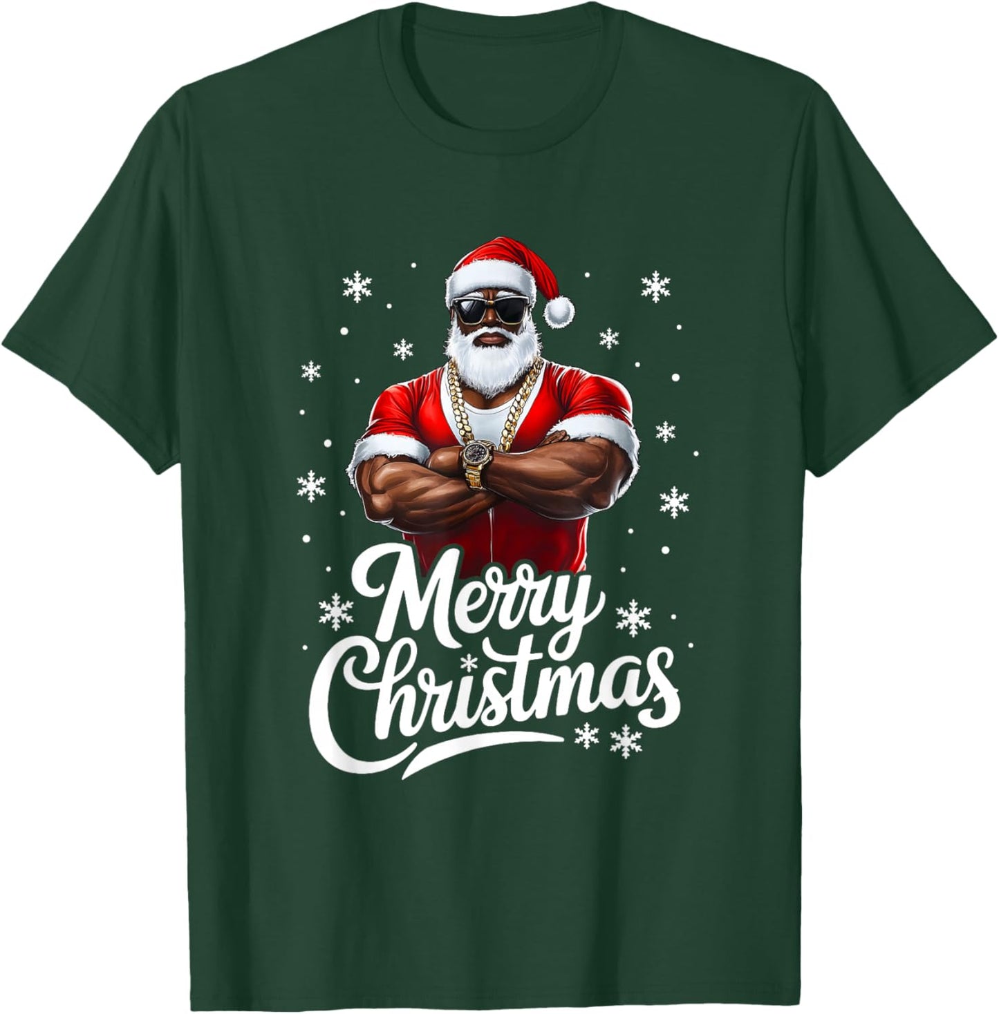 African American Santa Christmas Cool Afro Black Men T-Shirt - T-Shirt | Forest