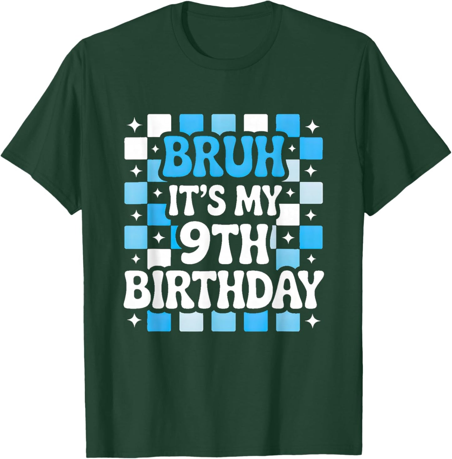 9th Birthday Bruh Blue Checkered Trendy Birthday Boy T-Shirt - T-Shirt | Forest