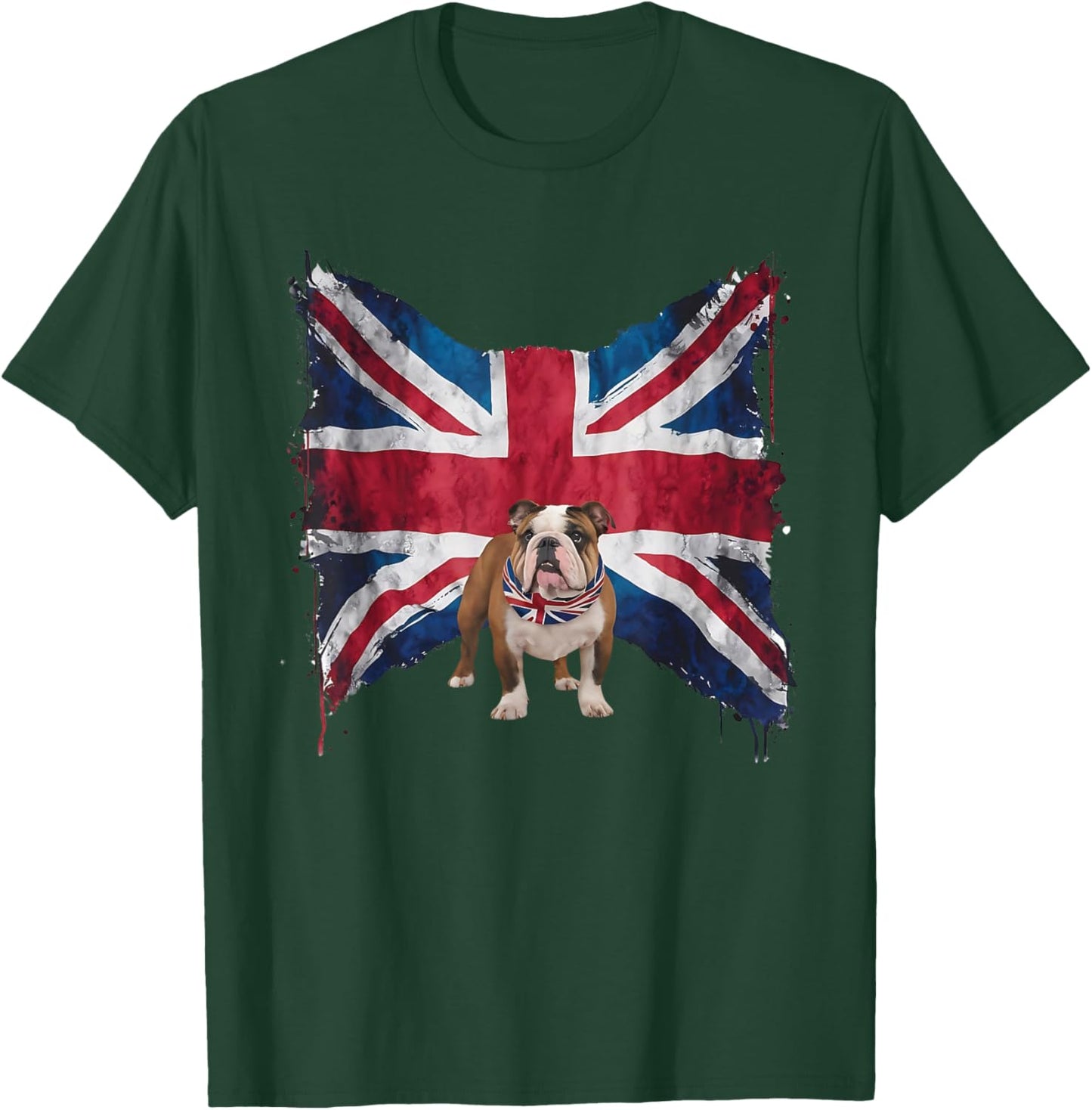 British Bulldog with grunge British Flag for British English T-Shirt - T-Shirt | Forest