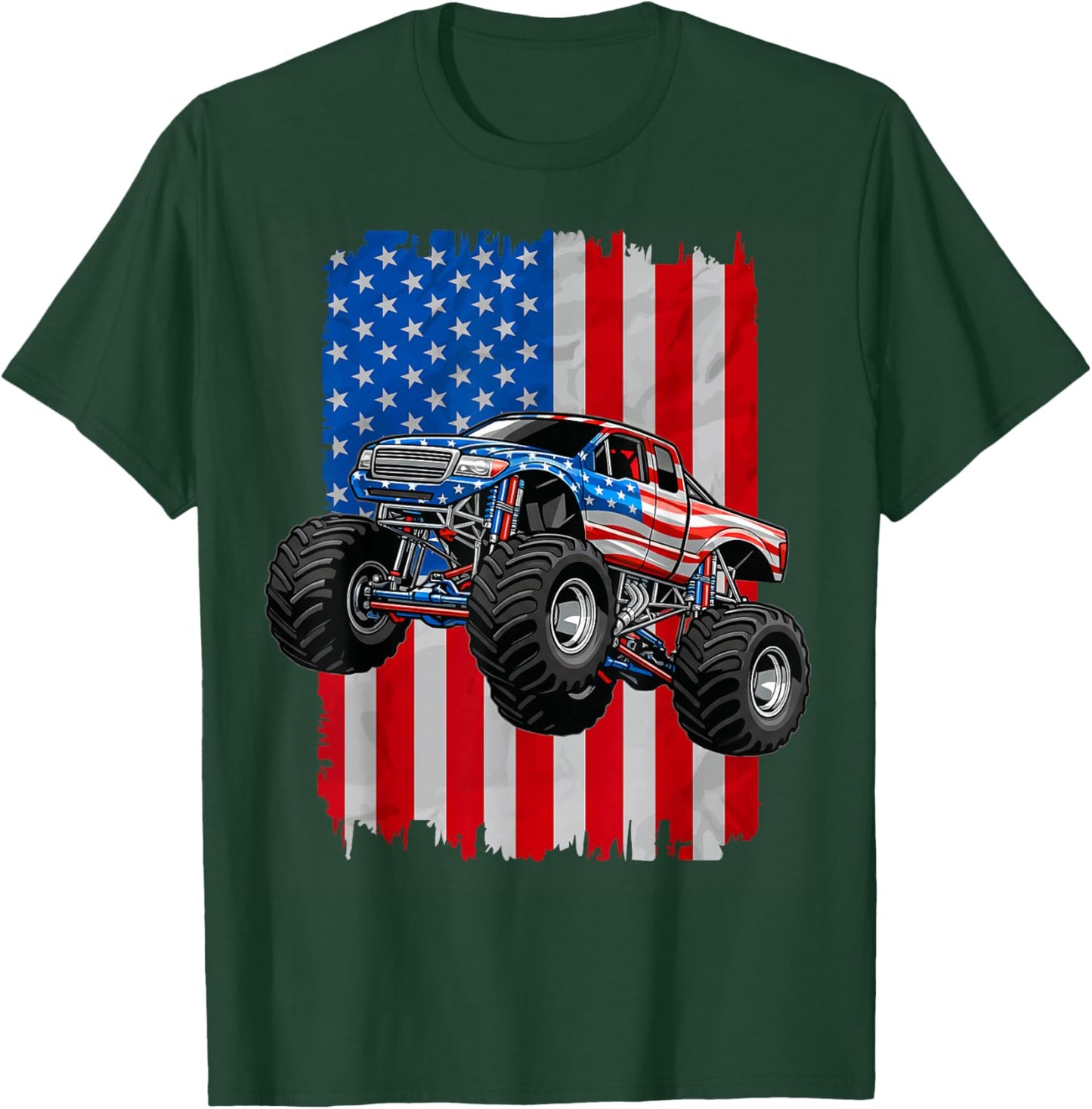 4th of July Monster Trucks USA American Flag Monster Truck T-Shirt - T-Shirt | Forest