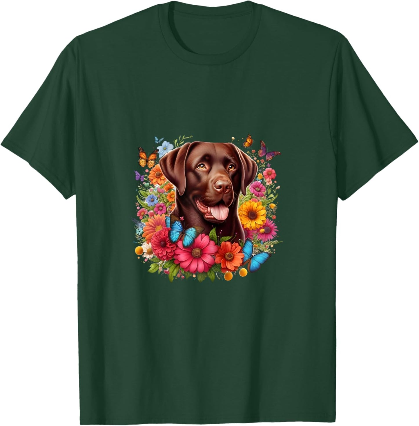 Chocolate Lab Dog Flowers Women Shirt T-Shirt - T-Shirt | Forest