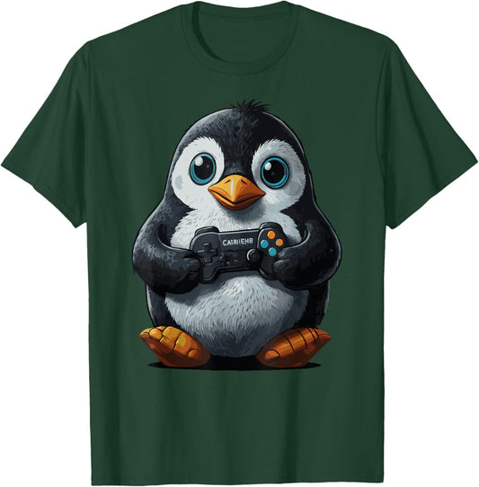 Gaming Cute Penguin gamer Penguin Playing Video Games T-Shirt - T-Shirt | Forest