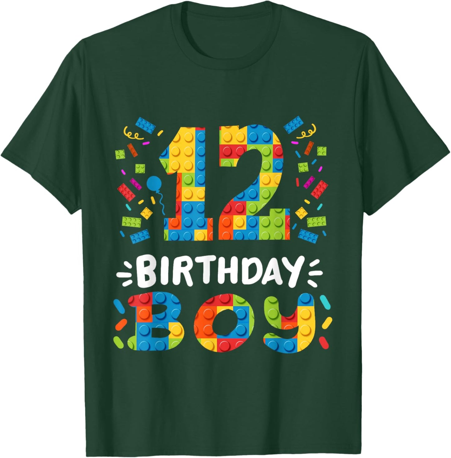 Kids 12 Years Old Building Blocks Builder 12th Birthday Boys T-Shirt - T-Shirt | Forest