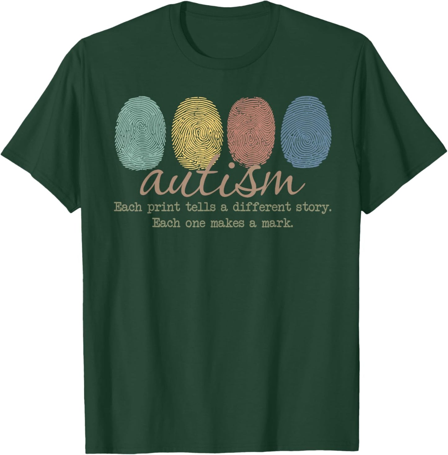 Fingerprint Autism Each Print Tells A Different Story Retro T-Shirt - T-Shirt | Forest