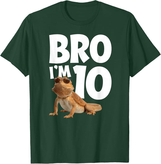 10th Reptile Birthday Ten Year Old Bearded Dragon Birthday T-Shirt - T-Shirt | Forest