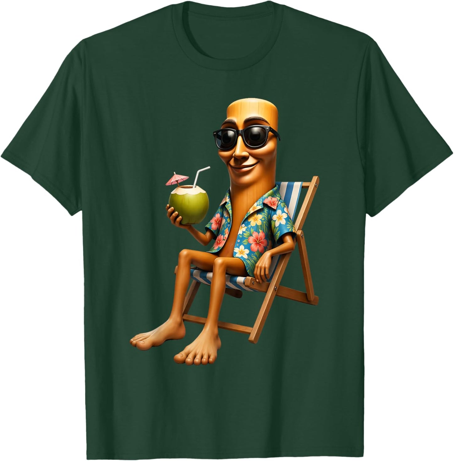 Brainrot Enjoying Summer Time Coconut Tung Sahur Sunglasses T-Shirt - T-Shirt | Forest