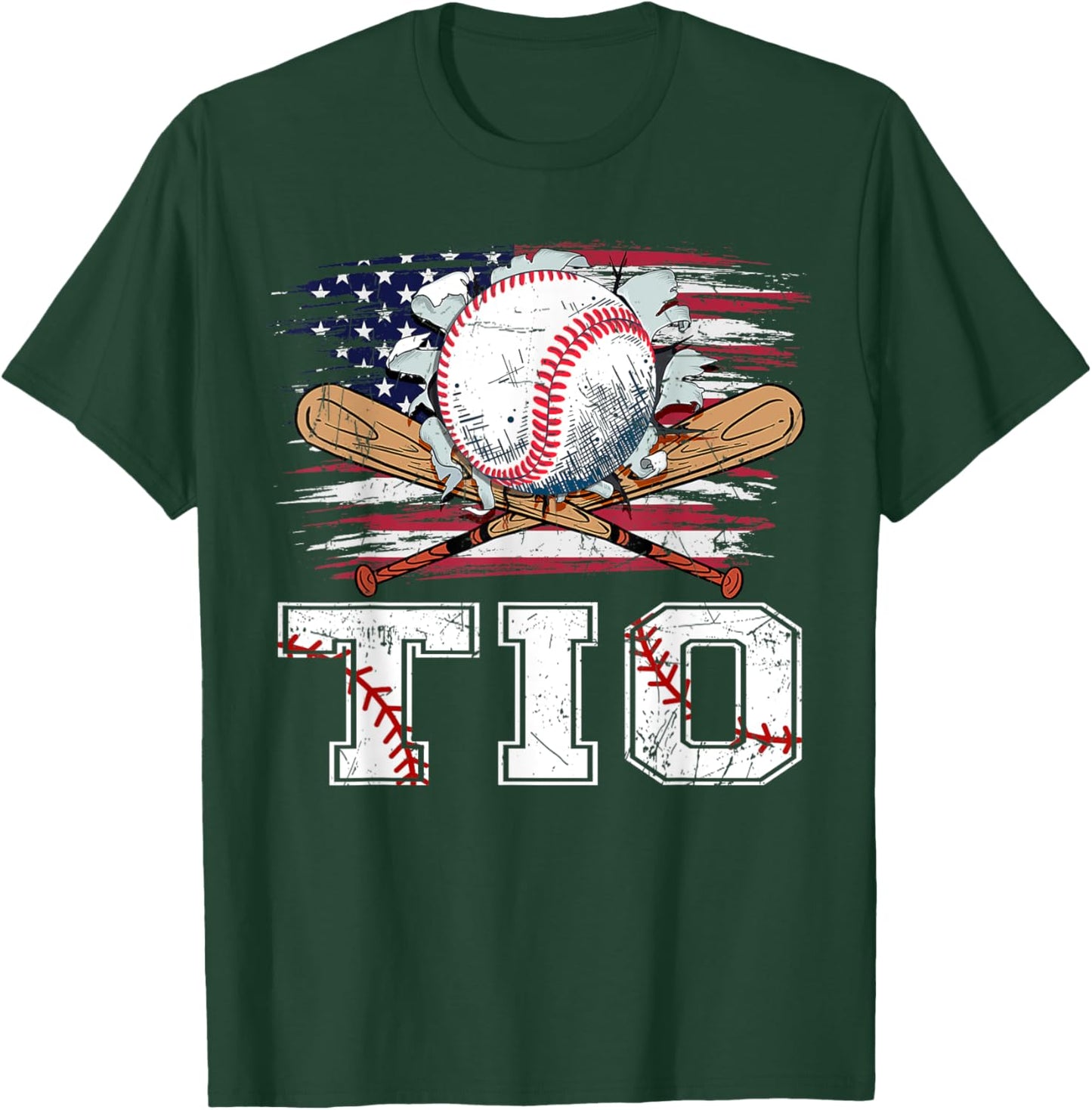 Baseball T-Ball Tio American Flag Proud Ball Tio Kids Men T-Shirt - T-Shirt | Forest