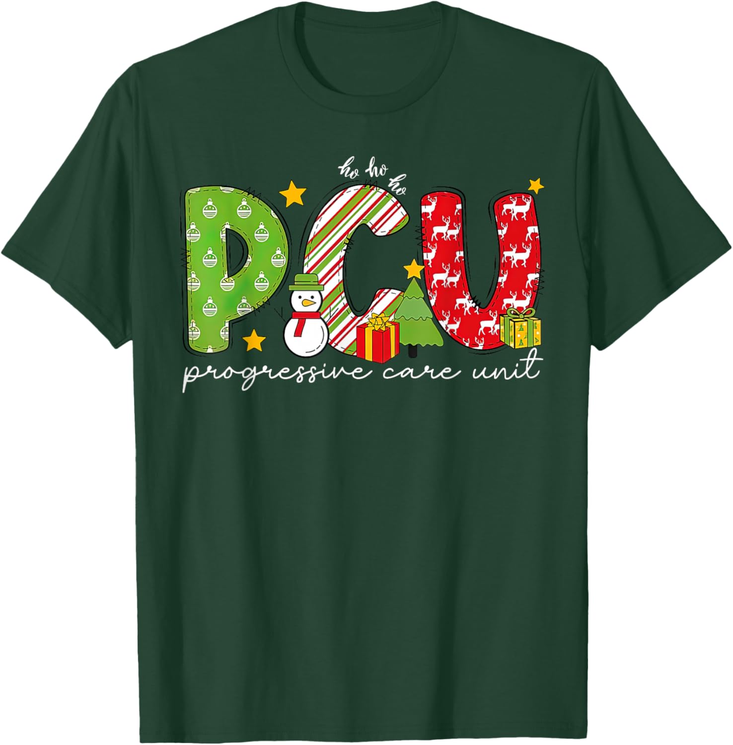Retro PCU Progressive Care Unit Nurse Christmas Holiday T-Shirt - T-Shirt | Forest