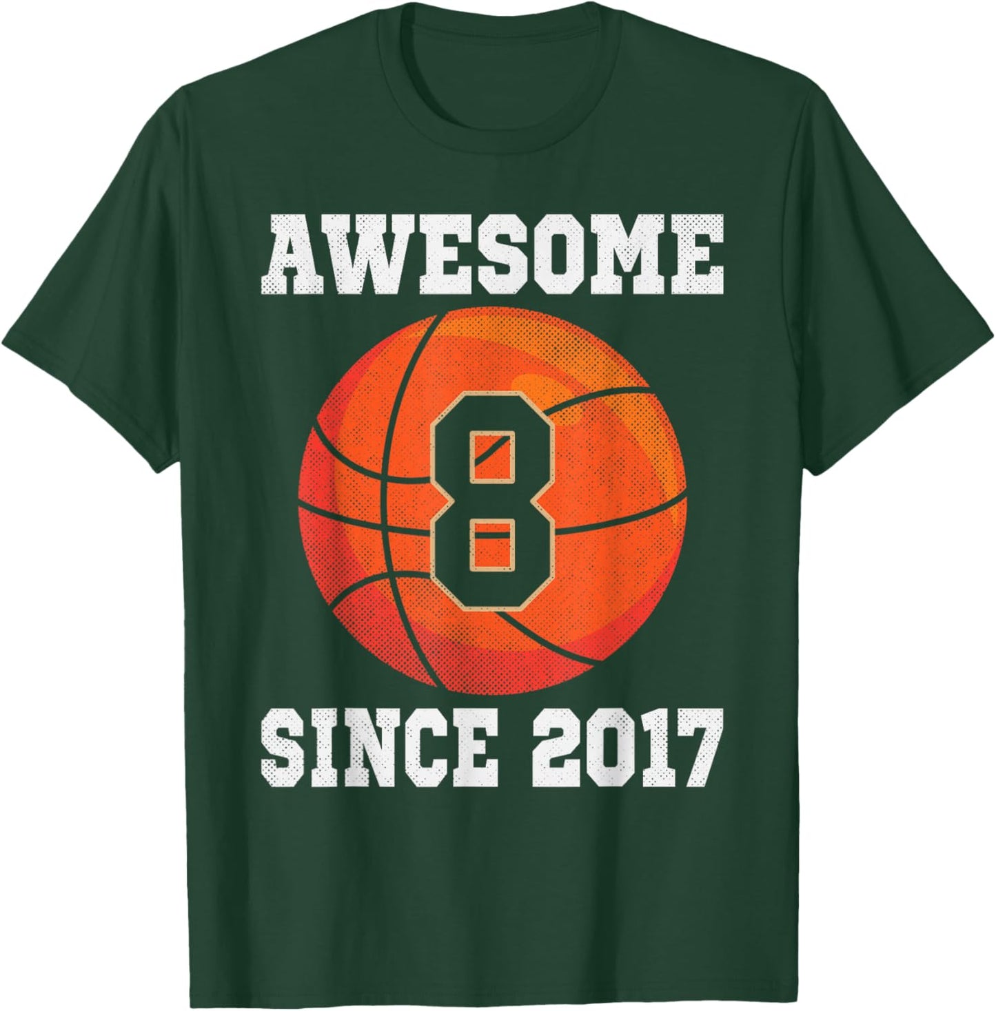 8th Birthday Basketball Lover 8 Years Old Vintage Sports T-Shirt - T-Shirt | Forest