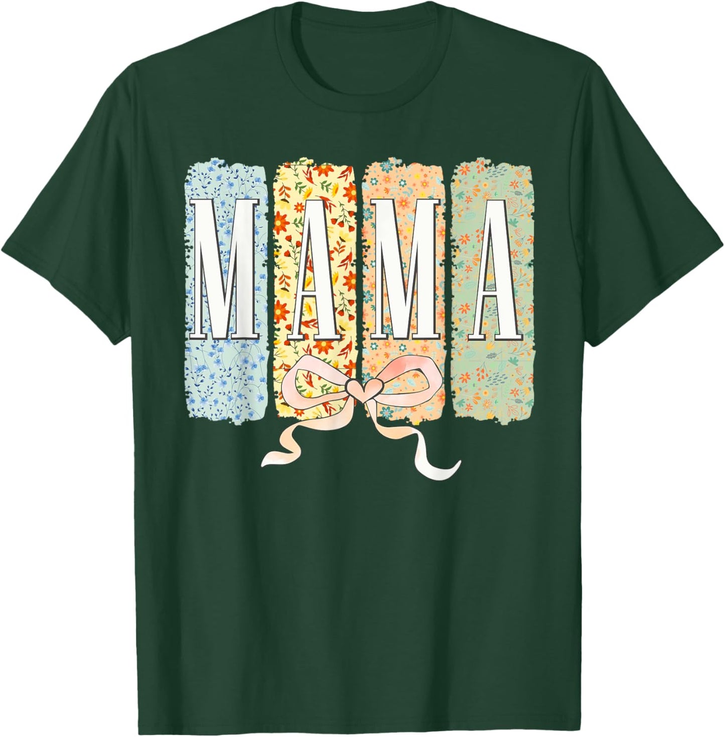 Mama Brushstroke Mothers Day Cute Coquette Bow Top T-Shirt - T-Shirt | Forest