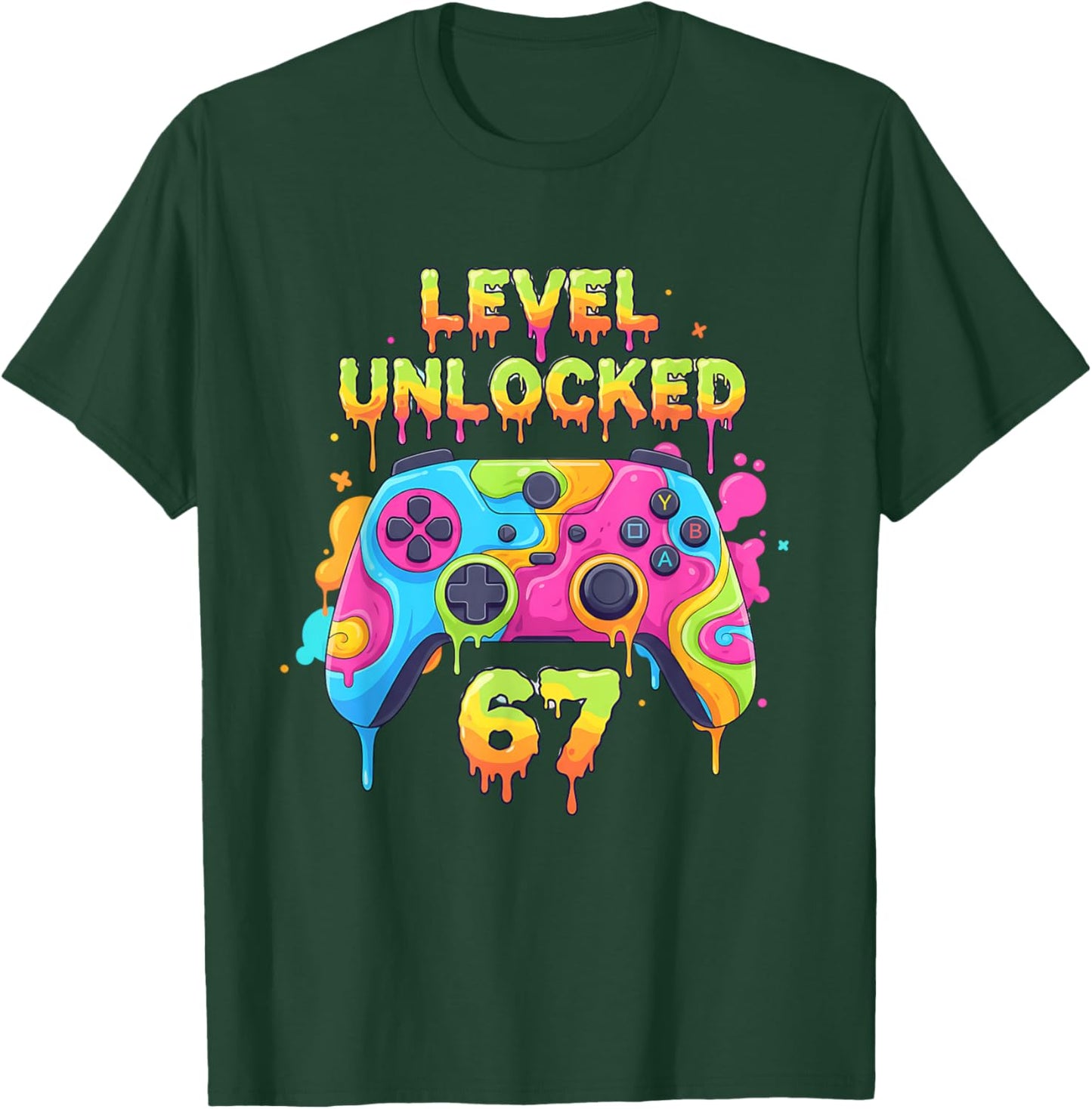 Gamer 67 Level Unlocked Drip 67 Video Game Gen Alpha Meme T-Shirt - T-Shirt | Forest
