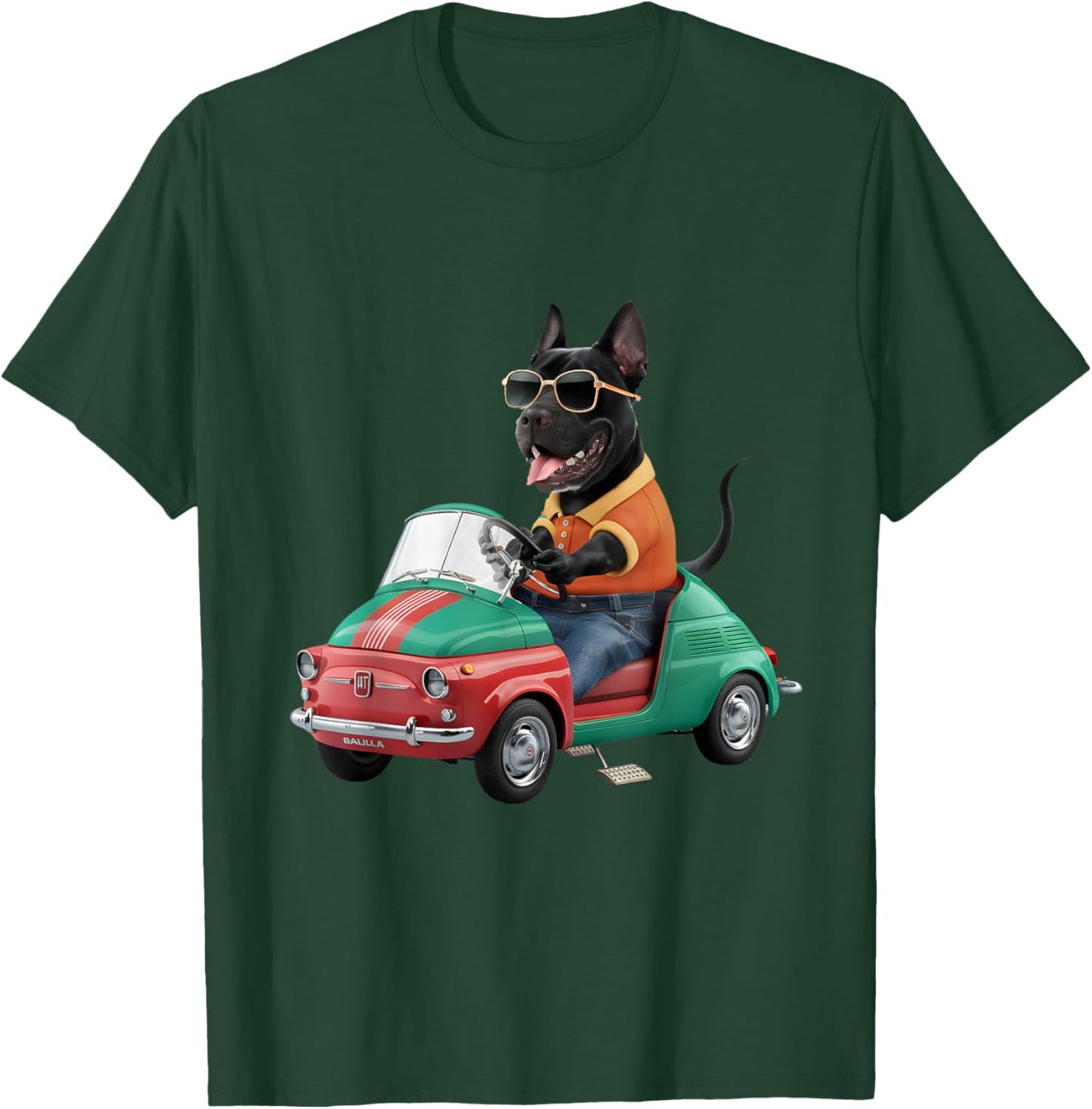 Cool Cane Corso in Fiat 500 - Funny Dog Lover Men Women T-Shirt - T-Shirt | Forest