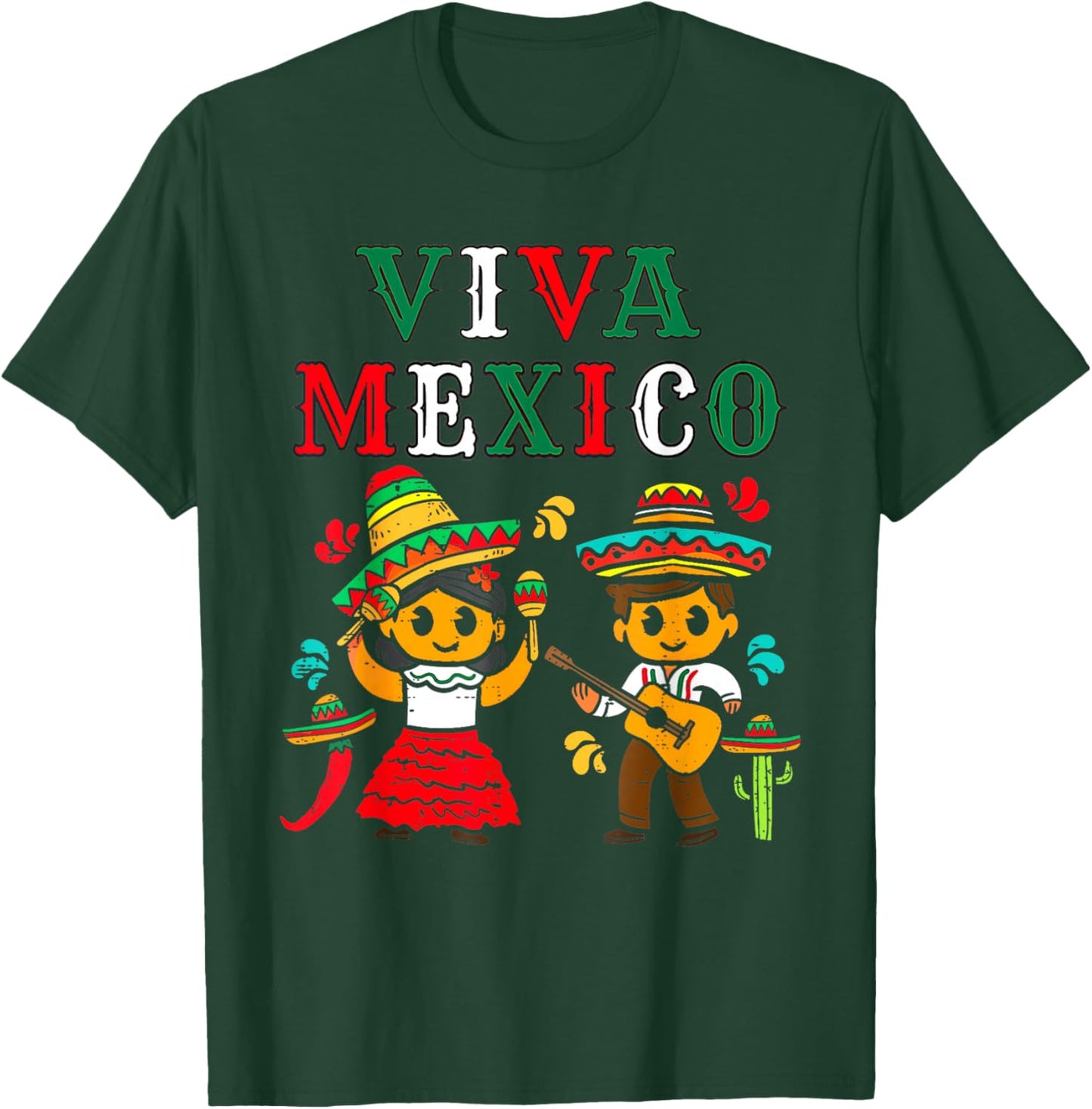 Mexican Independence Day Viva Mexico Boy Girl Maracas Guitar T-Shirt - T-Shirt | Forest