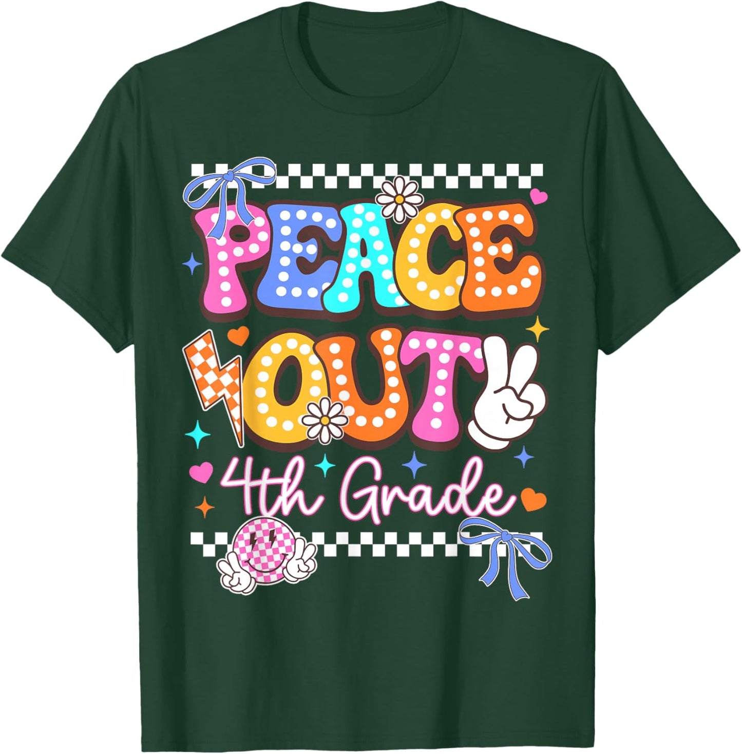 Peace Out 4th Grade Last Day of School Graduation Retro T-Shirt - T-Shirt | Forest