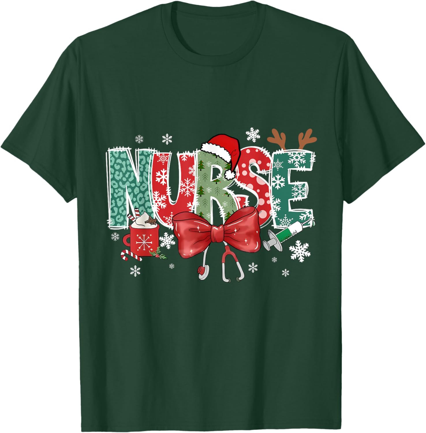 Christmas Christmas Nurse Family Humorous - , Black, Small, Short Sleeve T-Shirt - T-Shirt | Forest