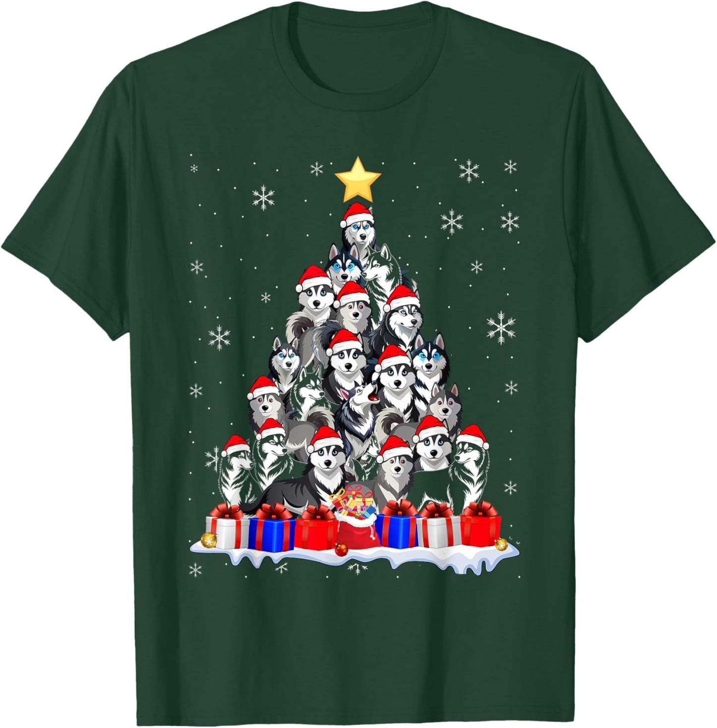 Funny Siberian Husky Christmas Tree Pet Dog Lover T-Shirt - T-Shirt | Forest
