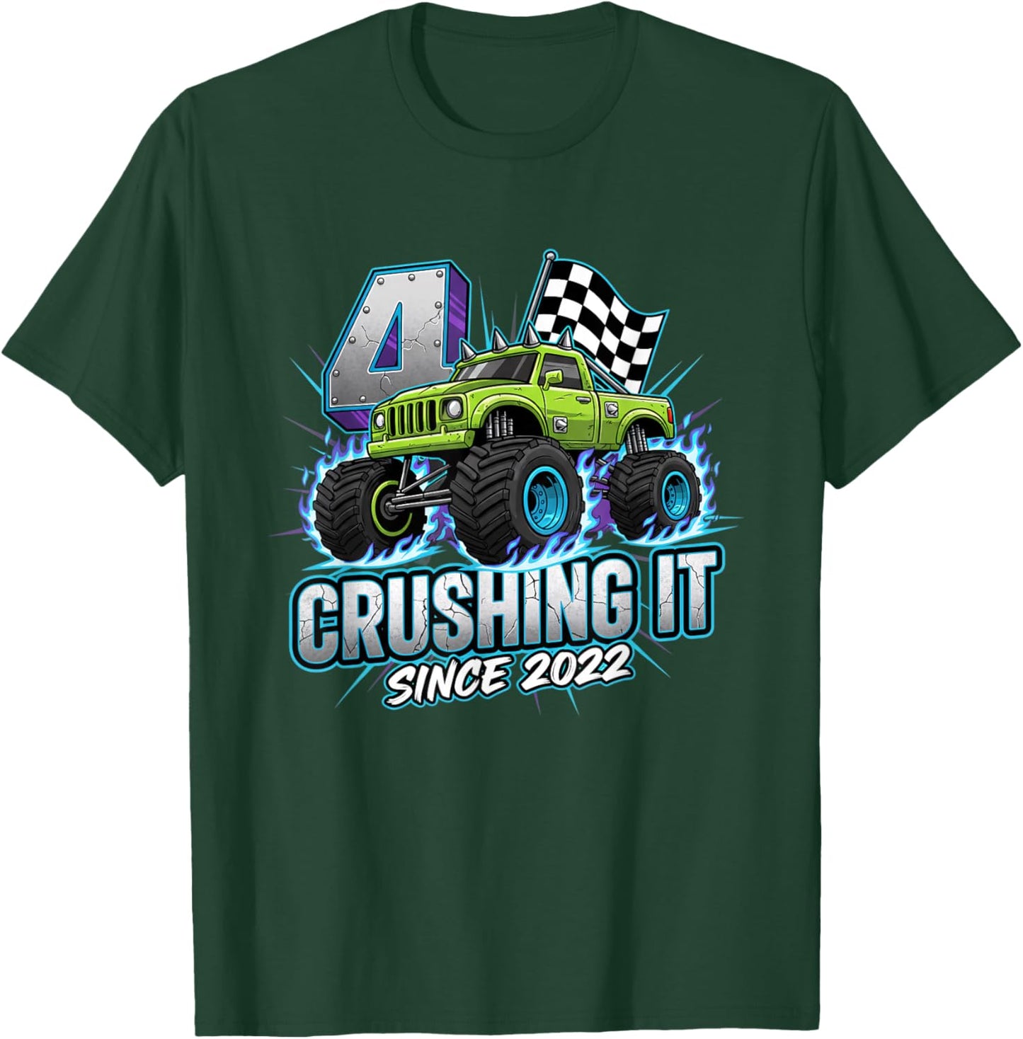 Crushing IT Since 2022 4TH Birthday Truck for Boys T-Shirt - T-Shirt | Forest