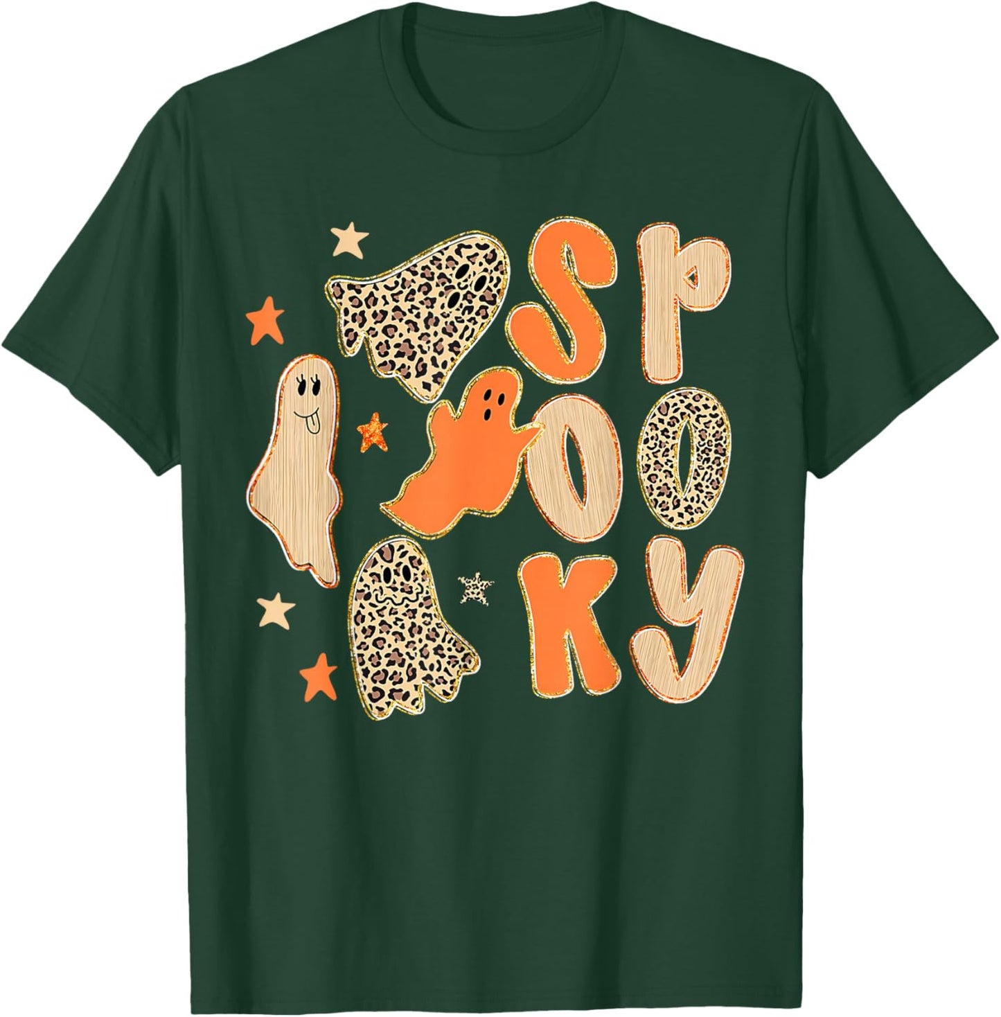 Preppy Leopard Halloween Horror Spooky Season Ghost Boo Girl T-Shirt - T-Shirt | Forest
