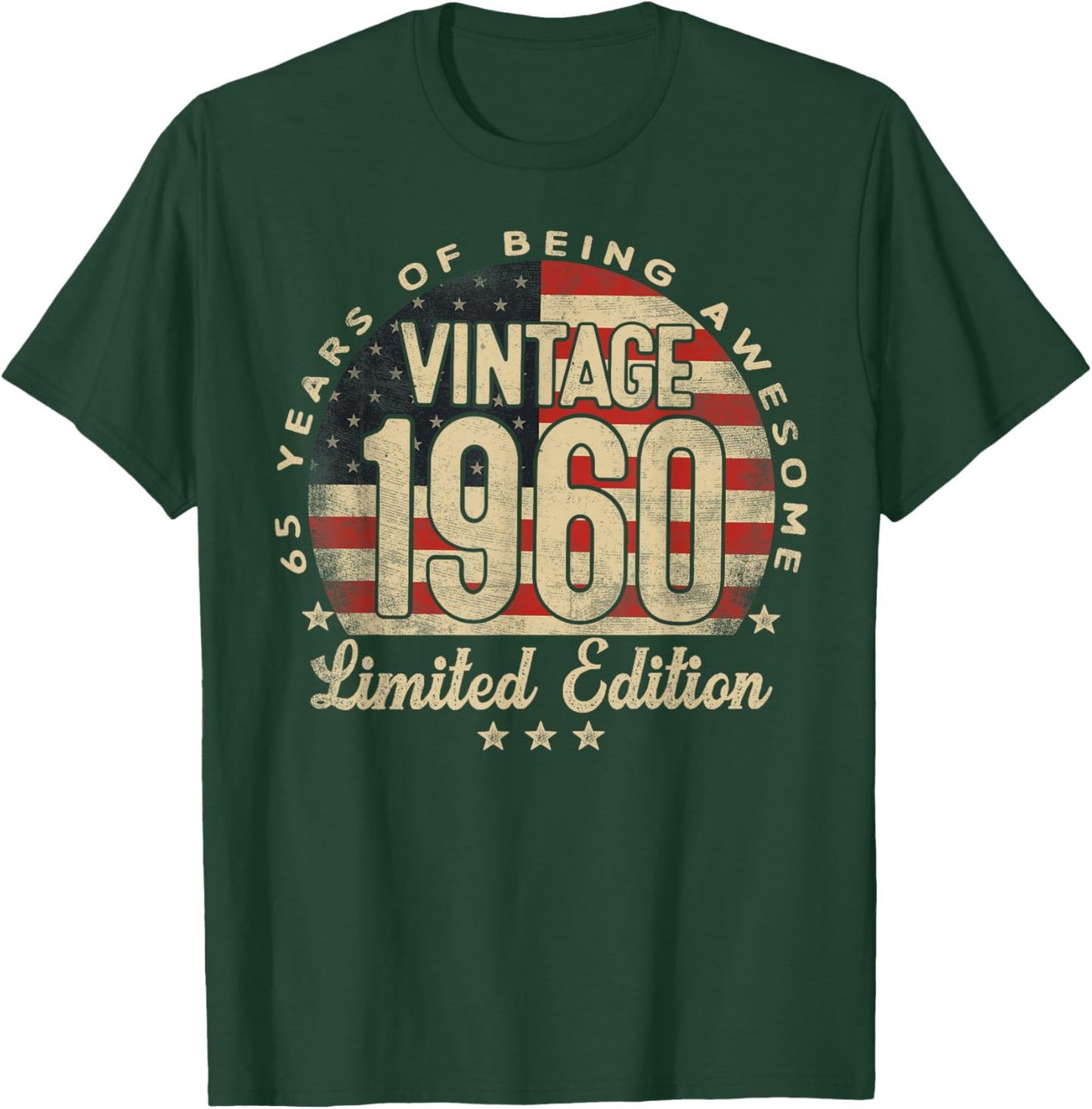 Vintage 1960 Limited Edition 65-Year-Old Gifts USA Flag T-Shirt - T-Shirt | Forest