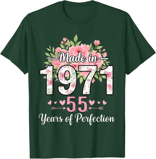 Made 1971 Floral Gifts for 55th Birthday Women Age 55+ T-Shirt - T-Shirt | Forest