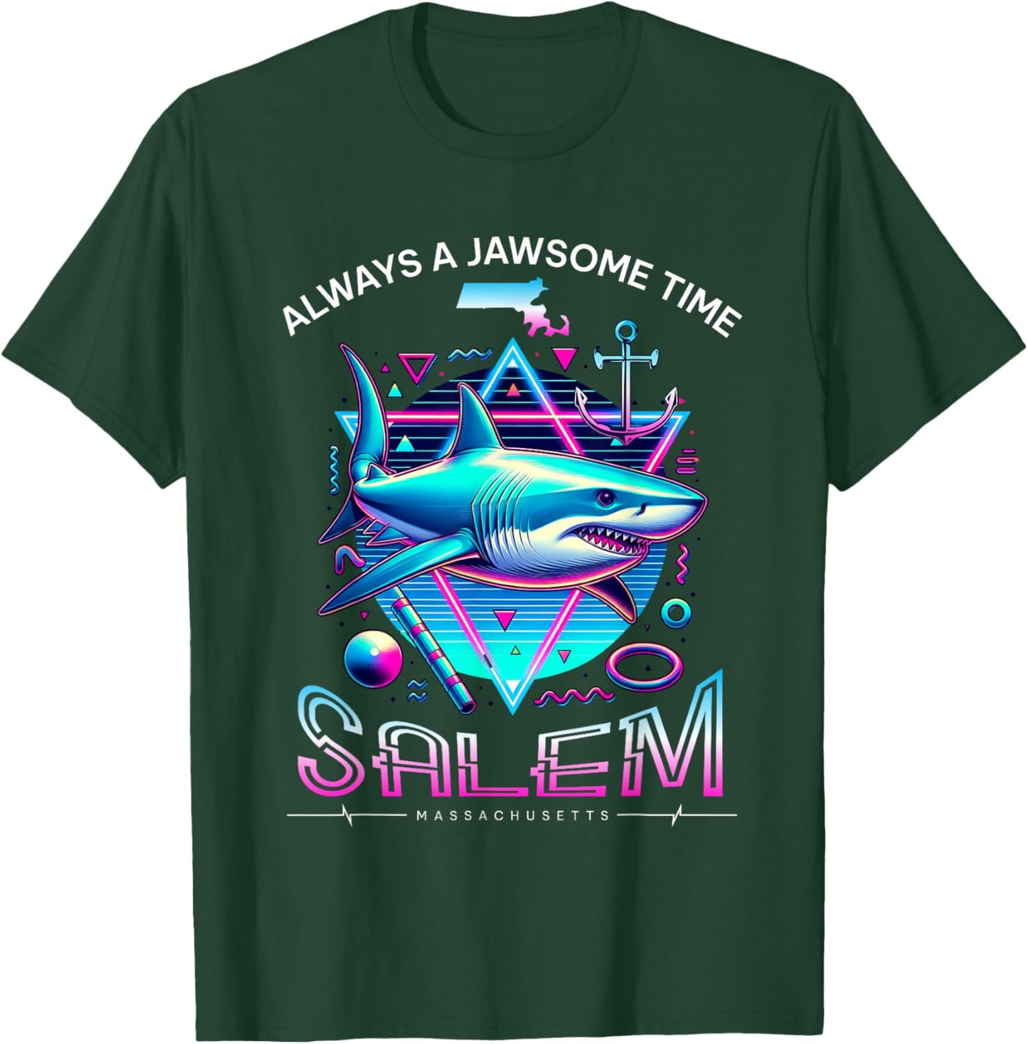 Salem MA Shark Retro 80s Funny Souvenir T-Shirt - T-Shirt | Forest