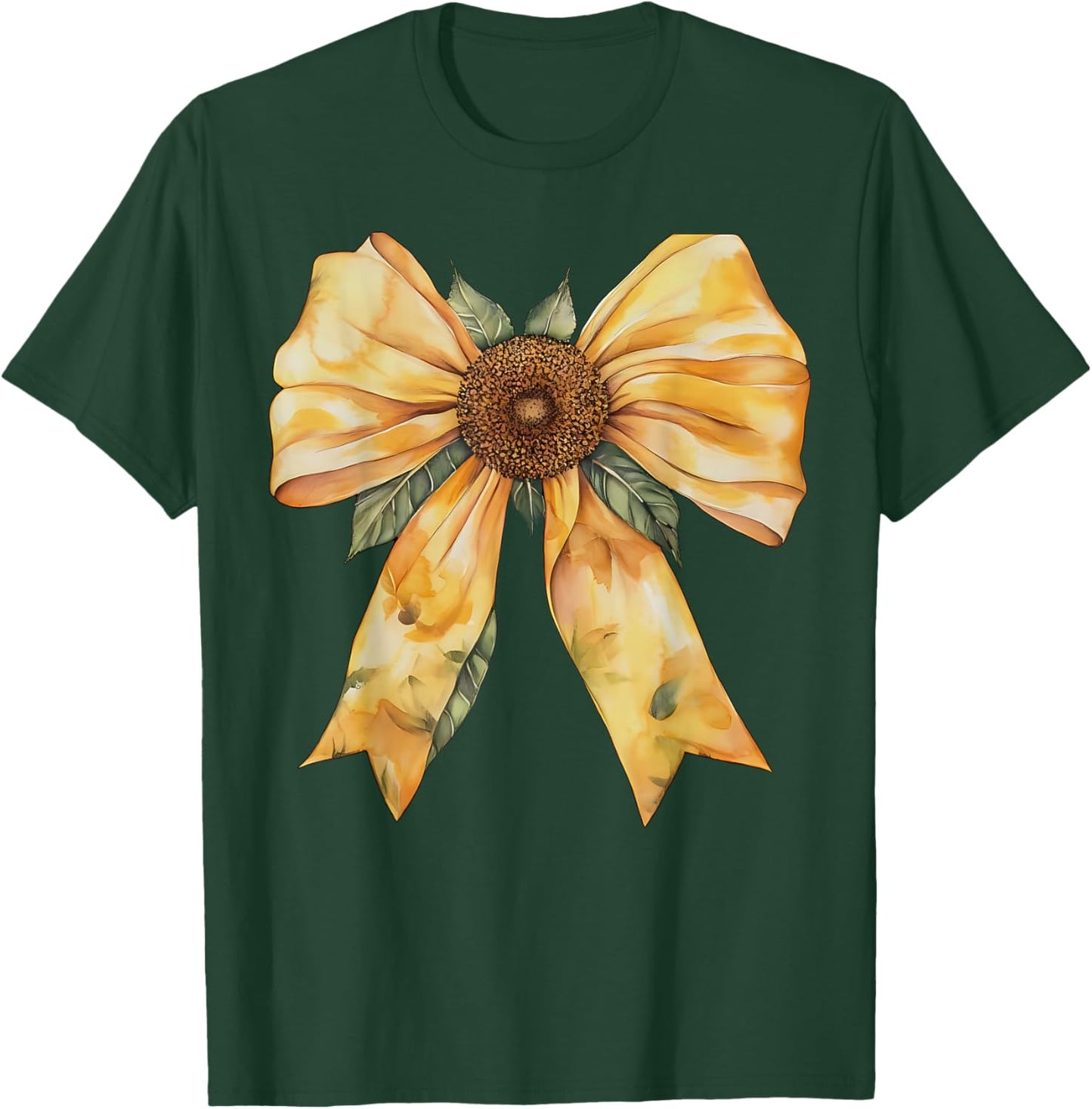 Yellow Sunflower Coquette Bow Wildflower Floral Girls T-Shirt - T-Shirt | Forest