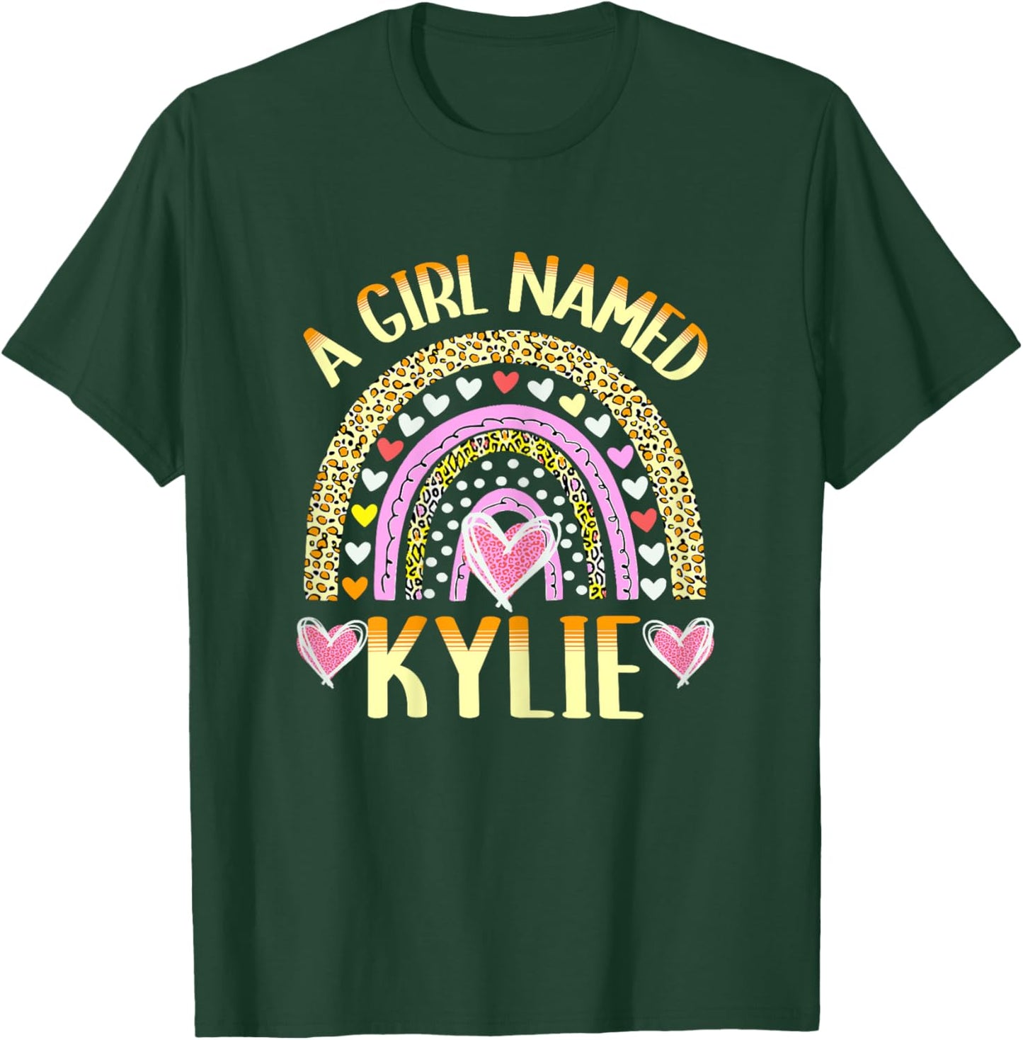 A Girl Named Kylie Cute Name Leopard Hearts Design T-Shirt - T-Shirt | Forest