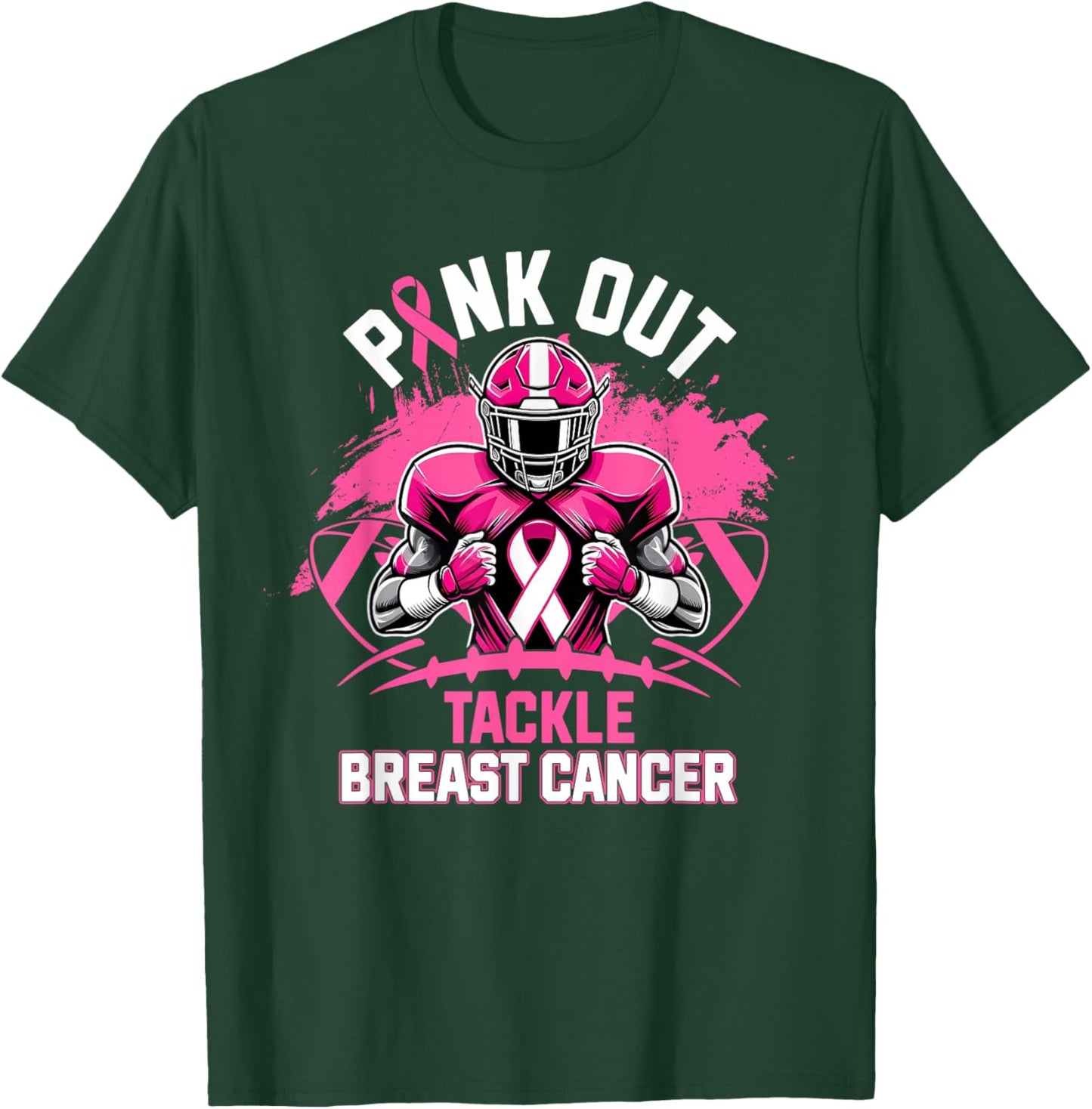 Pink Out Tackle Breast Cancer Awareness Football Pink Ribbon T-Shirt - T-Shirt | Forest